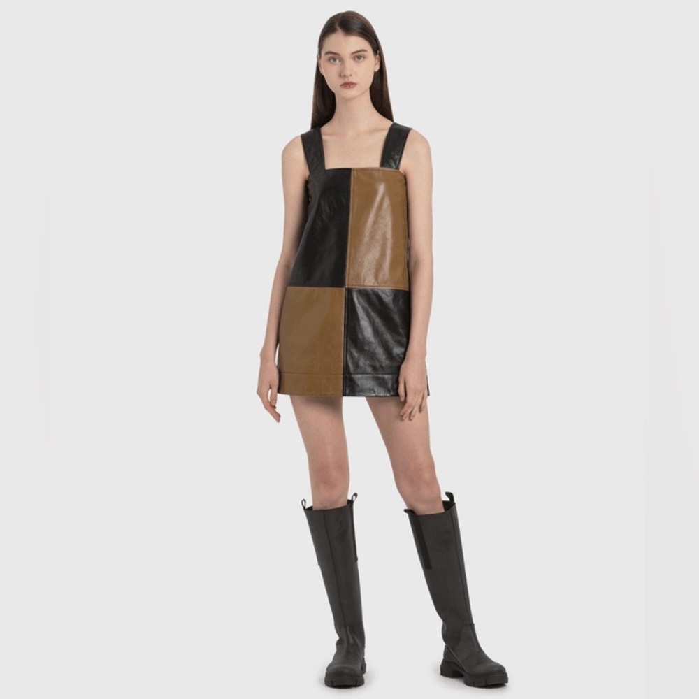 Ganni Lamb Leather Dress, Size Large, Brand New with Tags